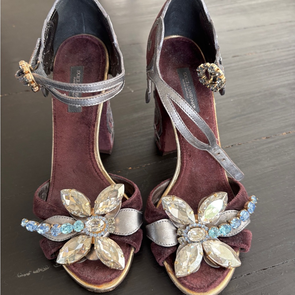 Dolce & Gabbana Velvet Embellished Sandals